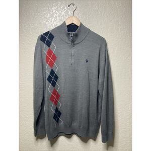 Vintage Polo Assn Sweater Mens Large Argyle 1/4 Zip Pullover Prep Academia